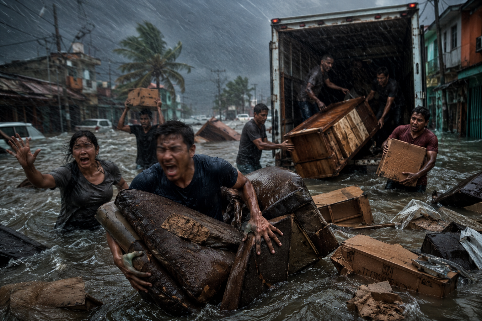 Movers protecting furniture during monsoon house shifting in Kerala